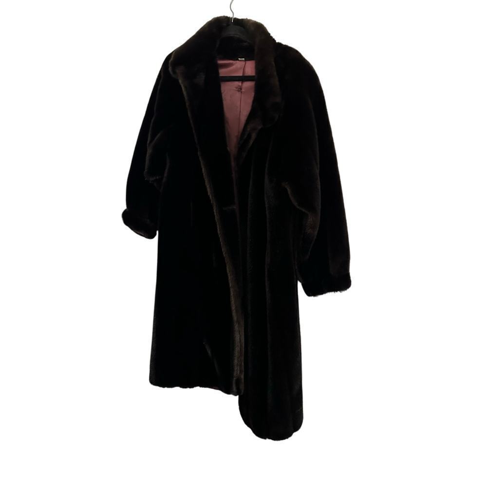 Vintage Grandella Women's Brown Faux Fur Button Front Coat Size 8